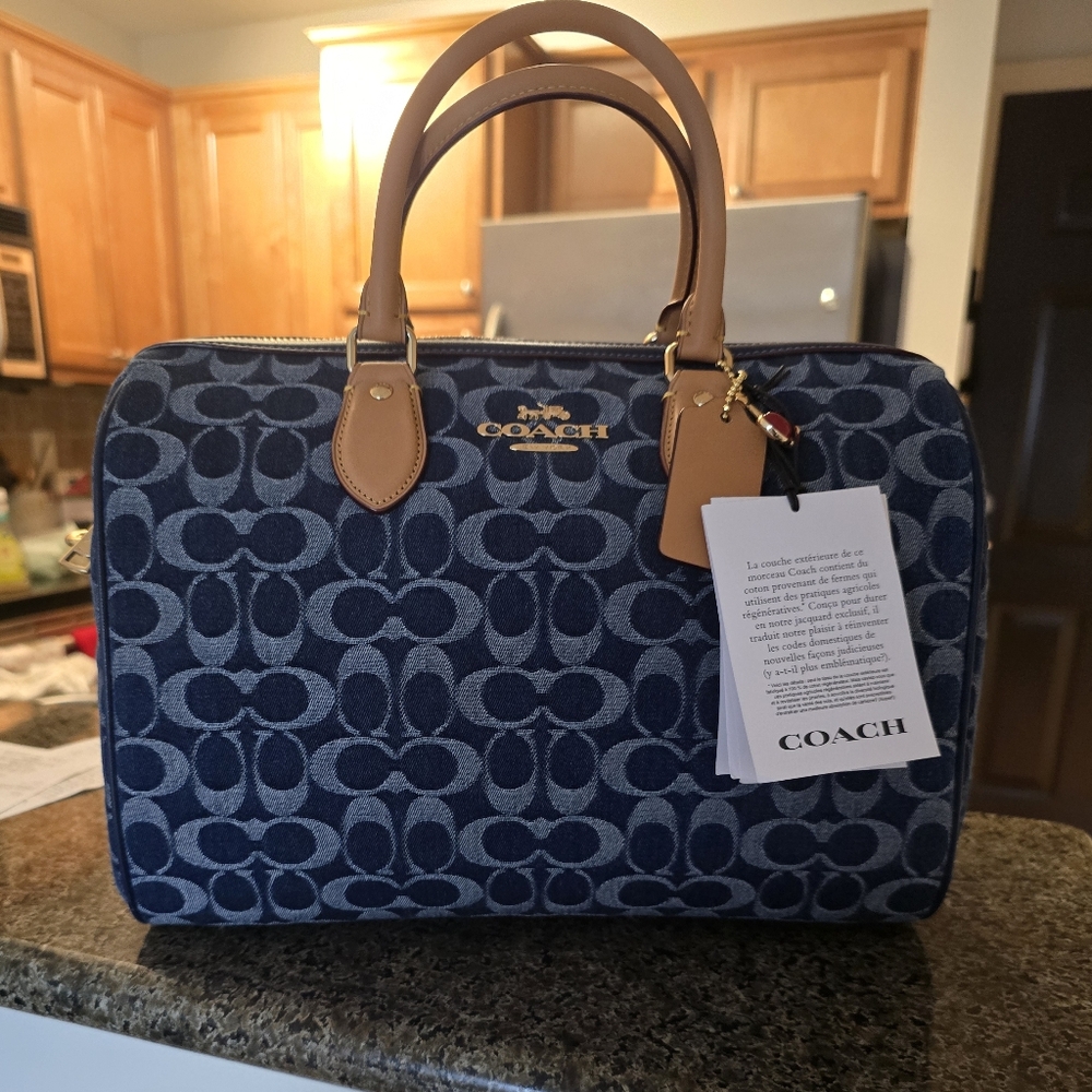 *****SOLD*****NEW* ROWAN LARGE COACH DENIM CHERRY SATCHEL BAG 2025 🍒*